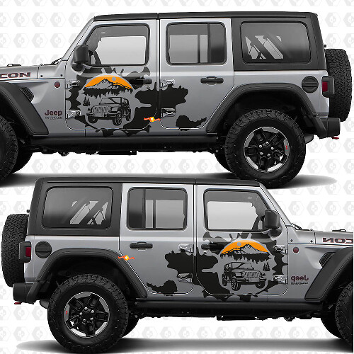 Autocollant vinyle décalque côtés Splash coucher de soleil montagnes Overland compatible Jeep Wrangler 1