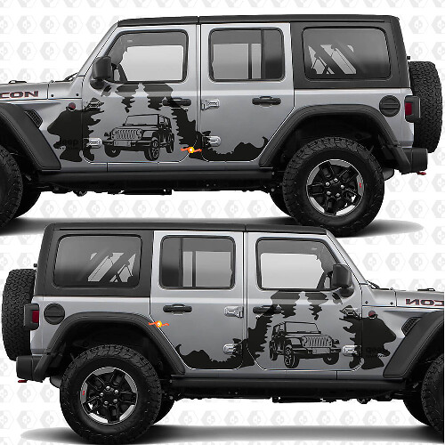 Autocollant vinyle déco portes latérales Overland Forest Splash compatible Jeep Wrangler 1
