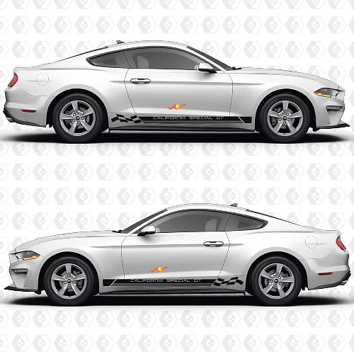 Autocollants en vinyle à bandes de course triples GT spéciales Californie avec drapeau à damier pour panneau latéral de porte Ford Mustang 1
