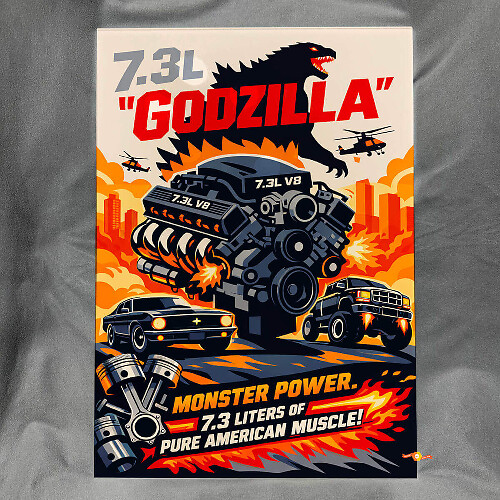 Panneau mural d'art de garage en acrylique brillant Puissance Monster Godzilla 7.3L