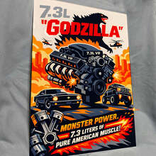 Panneau mural d'art de garage en acrylique brillant Puissance Monster Godzilla 7.3L 2