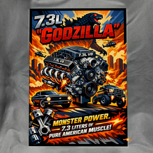 Panneau d'art mural de garage en acrylique brillant 7,3L Godzilla Monster Power #2 2