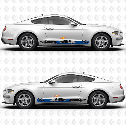Autocollants en vinyle pour bas de porte latérale inspirés du drapeau à damier V6 Mustang pour Ford Mustang 1