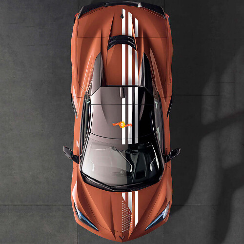 Autocollant vinyle avec bandes supérieures du drapeau américain pour capot, toit, coffre Chevrolet Corvette C8 2020-présent