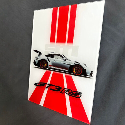 Panneau d’art mural de garage en acrylique brillant inspiré du GT3 RS