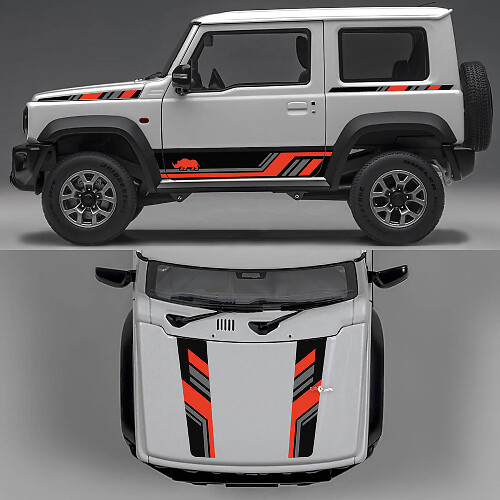 Rhino Edition Graphiques abstraites Lignes Stickers vinyle Latéraux Portes et Capot 3 pour Suzuki Jimny 1