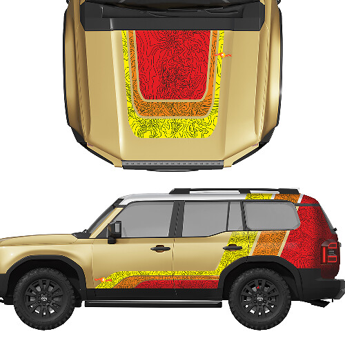 Topographic Map Lines Retro Old school Graphics vinyl decals stickers kit for Toyota Land Cruiser LandCruiser 250 1