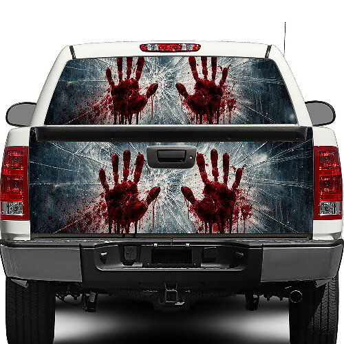 Autocollant Vinyle Mains de Zombie Verre Brisé pour Lunette Arrière ou Hayon de Camionnettes et SUV