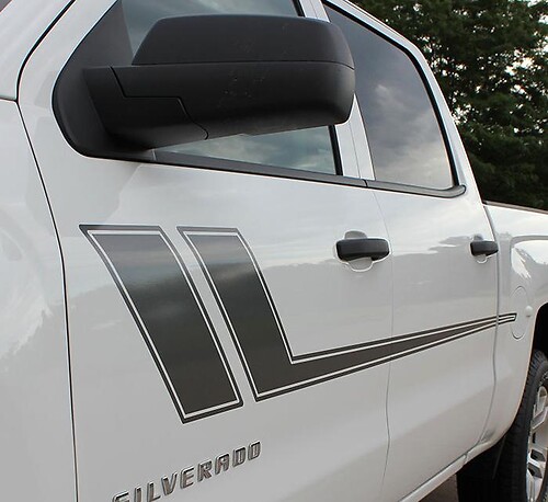 Autocollant Vinyle Latéral à Bandes Contour Style Hockey pour Chevrolet Silverado 2000-2015