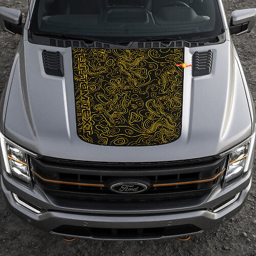 Custom Text Central Hood Topographic Map Graphics Vinyl Decal for Ford F-150 Tremor 1