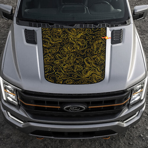 Central Hood Topographic Map Graphics Vinyl Decal for Ford F-150 Tremor 1