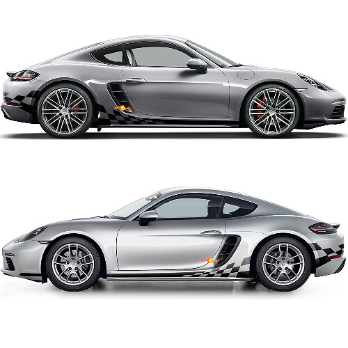 Autocollant graphique bandes latérales damier pour bas de caisse Porsche 718 Cayman 1