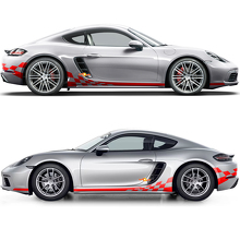 Autocollant graphique bandes latérales damier pour bas de caisse Porsche 718 Cayman 2