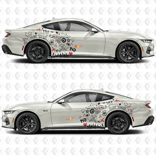 Autocollants en vinyle style graffiti de rue pour portes latérales et ailes arrière pour Ford Mustang 1
