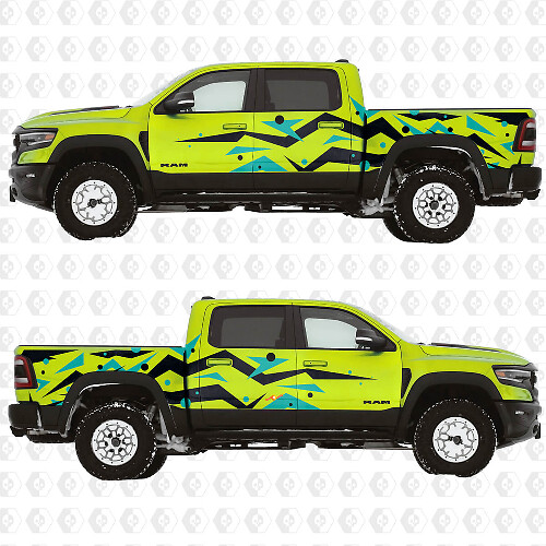 Autocollants Vinyle Graphiques Abstraits Géométriques Portes Latérales Ailes Arrières pour Dodge RAM-1500 TRX