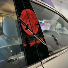 Kit d'autocollants en vinyle pour montant de porte de voiture Katana Japonaise Lune Rouge_2