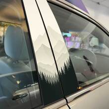 Autocollant Vinyle Silhouette de Forêt de Montagnes Brumeuses Portes Pilier 2