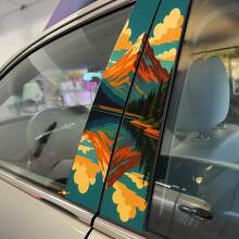 Autocollant en vinyle pour portes de pilier avec paysage de lac de montagne au style rétro 2