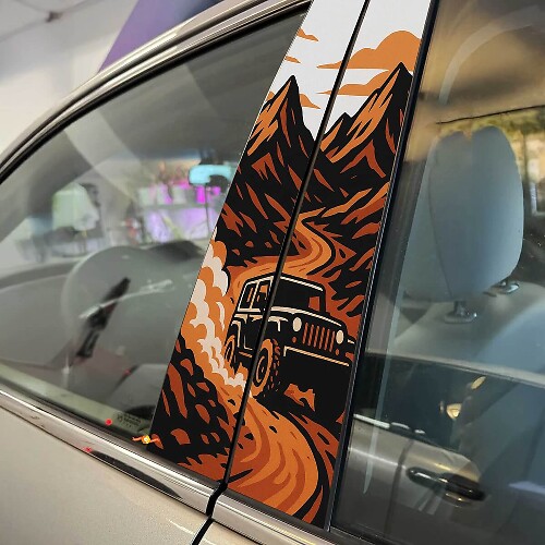 Autocollant Vinyle Décoratif Porte Pilier Sentier de Poussière Montagnes Tout-Terrain