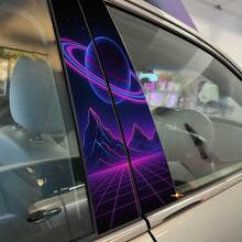 Autocollant Vinyle Décoratif Portes Pilier Montagnes Néon Anneaux Planétaires Style Science-Fiction 2