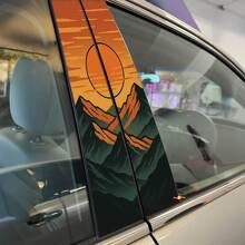 Décalcomanie Autocollant Vinyle Portes de Montant Coucher de Soleil Montagnes Rétro 2