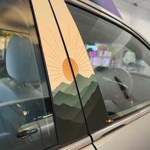 Adhésif Vinyle Autocollant Portières Pilier Tons Vintage Atténués Lever de Soleil Sur Crête de Montagne 2