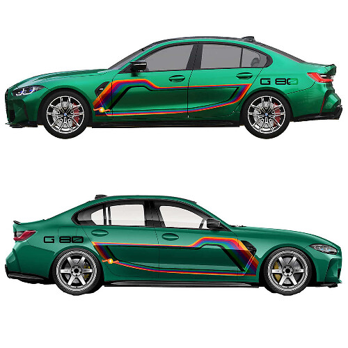 Autocollant en vinyle bandes graphiques M Performance G80 Racing pour portes BMW M3 G80 1