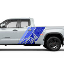 Autocollants Vinyle Latéraux Arrière Porte Style Topographique Montagnes Vintage Pour Toyota Tundra CrewMax 3