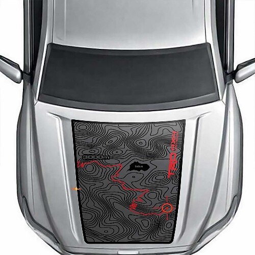 Adhésif autocollant de capot en vinyle carte topographique noircissante pour aventure TRD 4x4 tout-terrain Toyota Tacoma 2024 et plus