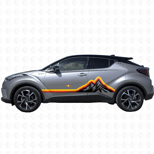 Autocollants vinyle graphiques style vintage montagnes pour bandes latérales pour Toyota C-HR 2014