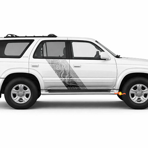 Autocollants Vinyle Latéraux à Double Rayure Style Carte Topographique Pour Toyota 4Runner 1995-2002