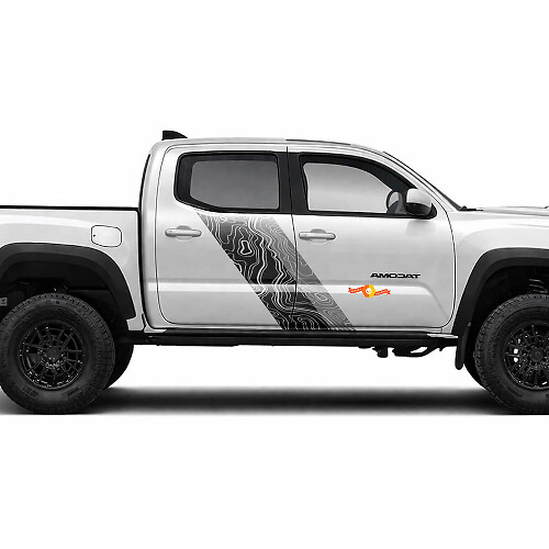 Autocollants Vinyle Latéraux à Double Bande Style Carte Topographique Pour Tacoma 2015-2023