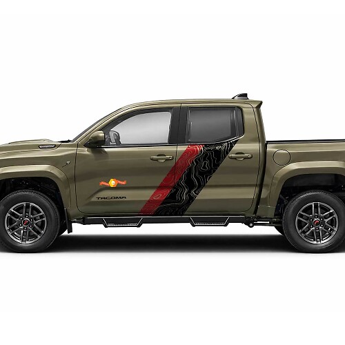 Autocollants Vinyle Latéraux Rayures Jumelles Style Carte Topographique Pour Tacoma 2023+