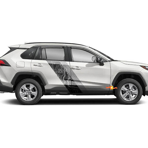 Autocollants Vinyle Bandes Latérales Style Carte Topographique Pour Toyota RAV4 2019-2025