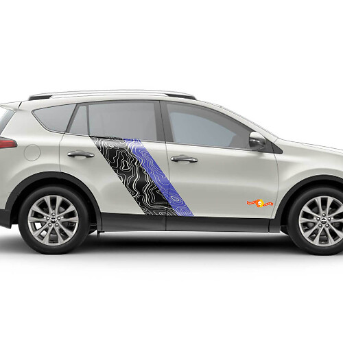 Autocollants Décoratifs Vinyle Bandes Latérales Style Carte Topographique Pour Toyota RAV4 2013-2018