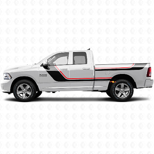 Kit d'autocollants vinyle à bandes jumelles pour porte et côté arrière pour Dodge Ram 1500 2011-2018 1