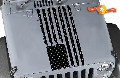 Autocollant en vinyle capot drapeau USA usé pour Jeep Wrangler