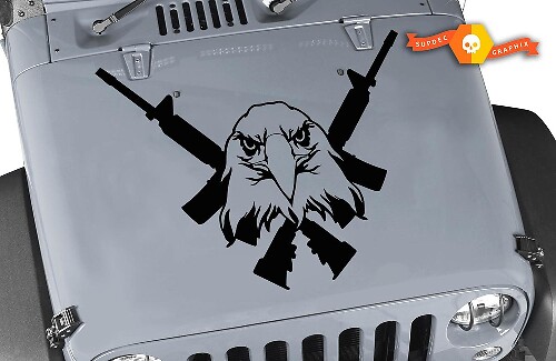 Autocollant en vinyle capot Aigle royal avec fusils croisés pour Jeep Wrangler et Gladiator