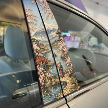 Autocollant vinyle portes pilier Mont Fuji avec fleurs de cerisier 2