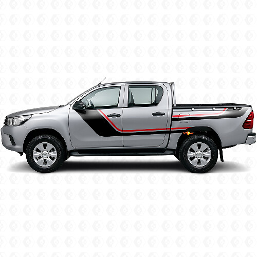 Kit d'autocollants vinyle bandes jumelles pour portes et côtés arrière Toyota Hilux 2015+ 1
