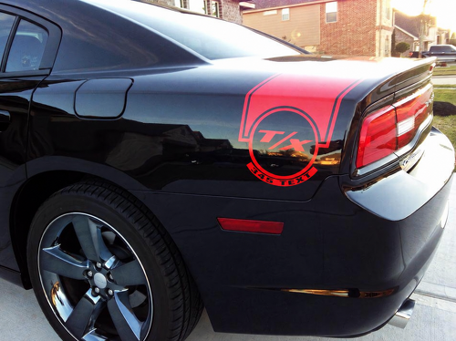 Custom Text T/X 345 Circle Stripe — Autocollant vinyle (aile arrière / coffre) pour Dodge Charger 2011-2014