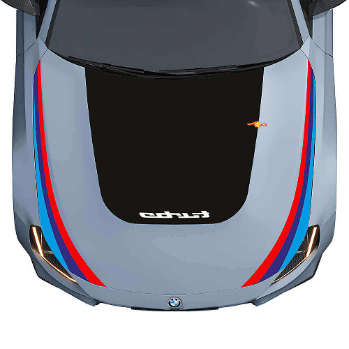 Autocollant vinyle logo Turbo noirci et bandes style M pour capot BMW M2 G87 2022-présent