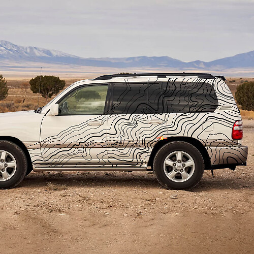 Autocollant Vinyle à Bandes Latérales de Style Topographique pour Toyota Land Cruiser 100 1