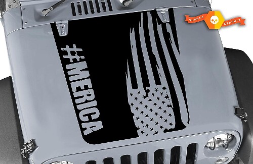Autocollant en vinyle drapeau usé Amérique pour capot Jeep Wrangler