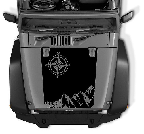 Autocollant Vinyle Style Montagne Compass pour Capot de Jeep Wrangler
