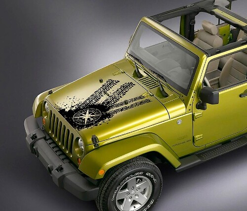 jeep wrangler boussole traces de pneus autocollant de décalque de capot
