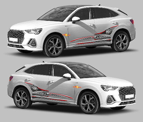 Kit de Déco Autocollants Vinyle Logo Q3 et Bandes Latérales Abstraites pour Audi Q3 2019