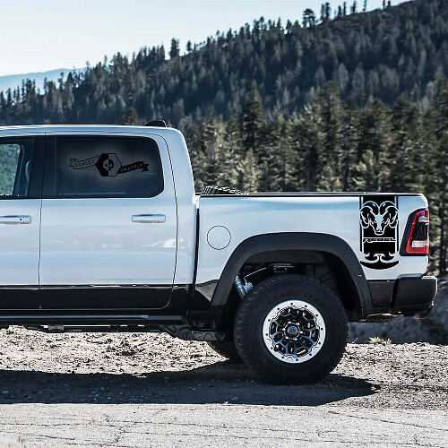 Kit d'autocollants en vinyle bandes latérales arrière Hemi Rebel pour Dodge Ram Rebel 2021+_1