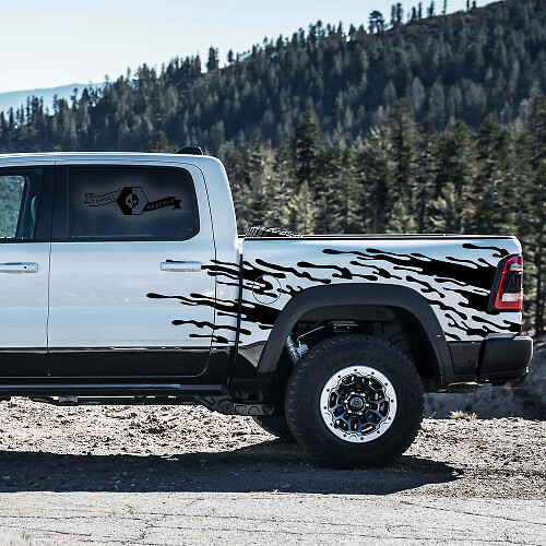 Ensemble d'autocollants vinyle éclaboussures de boue pour bas de caisse Dodge Ram Rebel 2021+