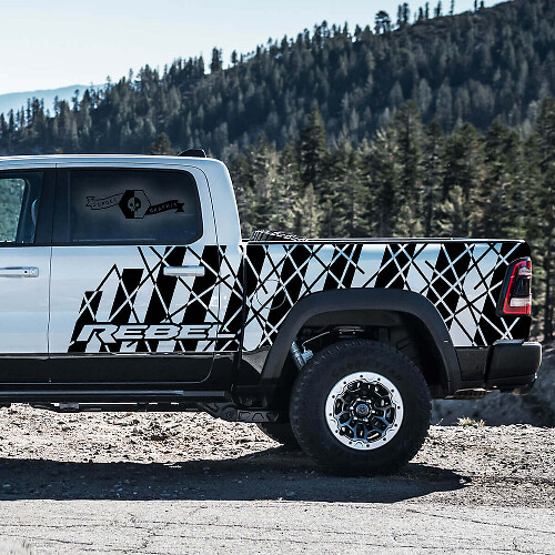Set d'autocollants en vinyle à rayures latérales style Chaotique pour Dodge Ram Rebel 2021+